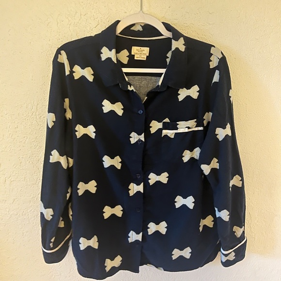 Kate Spade Navy Bow Print Pajama Top - Picture 2 of 5